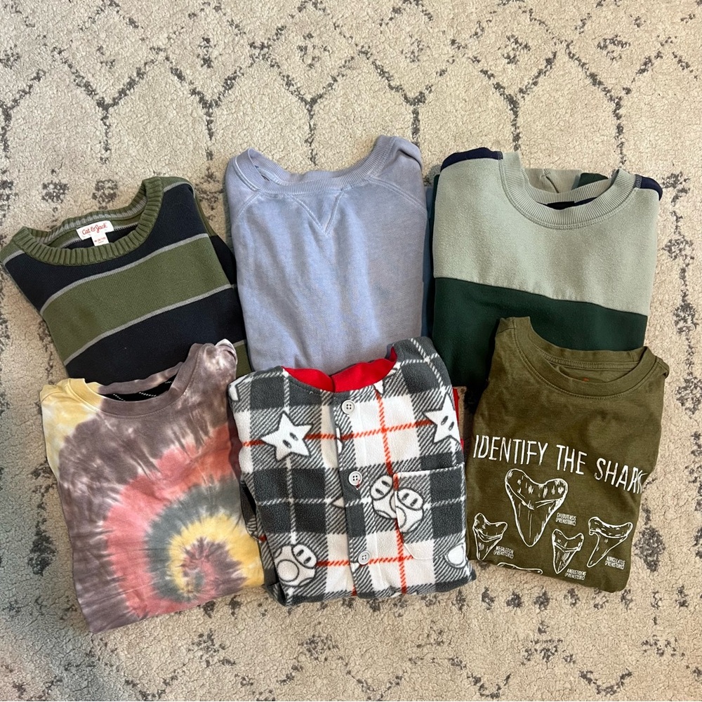 Boy’s Graphic and Patterned Long Sleeve T-Shirts, Sweater, & Sweatshirt Bundle